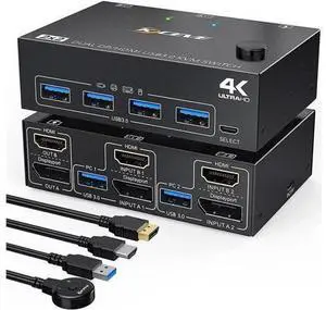 Monitor Displayport HDMI USB 3.0 KVM Switch 2 Computer 2 Monitors, DP HDMI KVM Switcher Supports 4K @60Hz for 2 Computers Share Keyboard, 4 USB 3.0 Ports, Wired Remote and 4 Cables Included Monitor Displayport HDMI USB 3.0 KVM Switch 2 Computer 2 Monitors, DP HDMI KVM Switcher Supports 4K @60Hz for 2 Computers Share Keyboard, 4 USB 3.0 Ports, Wired Remote and 4 Cables Included