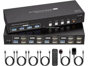 Dual Monitor HDMI KVM Switch 4 Computers 2 Monitors 4K@60Hz 2K@120Hz 4 Port KVM Switches for 4 PCs Share 2 Monitor and 4 USB 3.0 Devices with Remote Control,USB3.0 Cables and Power Adapte Dual Monitor HDMI KVM Switch 4 Computers 2 Monitors 4K@60Hz 2K@120Hz 4 Port KVM Switches for 4 PCs Share 2 Monitor and 4 USB 3.0 Devices with Remote Control,USB3.0 Cables and Power Adapte