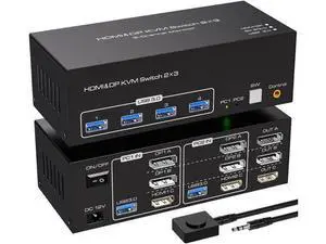 8K@60Hz HDMI+2 Displayport KVM Switch 3 Monitors 2 Computers 4K@120Hz USB 3.0 DP KVM Swtiches Triple Monitor 2 Port for 2 PC Share 1 Set of Keyboard Mouse Printer Hard Disk Etc Support Extended Mode 8K@60Hz HDMI+2 Displayport KVM Switch 3 Monitors 2 Computers 4K@120Hz USB 3.0 DP KVM Swtiches Triple Monitor 2 Port for 2 PC Share 1 Set of Keyboard Mouse Printer Hard Disk Etc Support Extended Mode