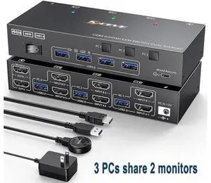 Aomoproing USB 3.0 HDMI KVM Switch 3 in 2 Out 4K@60Hz, EDID Emulator, Dual Monitor KVM Switch for 3 Computers Share 2 Displays Keyboard Mouse Printer, Wired Remote and Cables included Aomoproing USB 3.0 HDMI KVM Switch 3 in 2 Out 4K@60Hz, EDID Emulator, Dual Monitor KVM Switch for 3 Computers Share 2 Displays Keyboard Mouse Printer, Wired Remote and Cables included