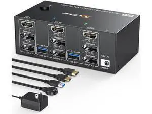 AomoproinKVM Switch 2 Computers 3 Monitors, KCEVE USB 3.0 HDMI + DisplayPort 8K@30Hz/4k@144Hz Triple Monitor DP KVM Switcher for 2 Computer Share 3 Display and 4 USB 3.0 Devices, Wired Remote Included AomoproinKVM Switch 2 Computers 3 Monitors, KCEVE USB 3.0 HDMI + DisplayPort 8K@30Hz/4k@144Hz Triple Monitor DP KVM Switcher for 2 Computer Share 3 Display and 4 USB 3.0 Devices, Wired Remote Included