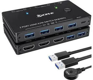 Aomoproing KVM Switch HDMI 2 Port Box,USB 3.0 and HDMI Switch 8K@60Hz for 2 Computers Share Keyboard Mouse Printer and 1 HD Monitor,with Remote and Cables Aomoproing KVM Switch HDMI 2 Port Box,USB 3.0 and HDMI Switch 8K@60Hz for 2 Computers Share Keyboard Mouse Printer and 1 HD Monitor,with Remote and Cables