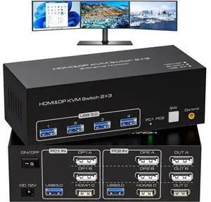 Aomoproin4K@120Hz HDMI and 2 Displayport KVM Switch 3 Monitors 2 Computers DP 1.4 8K Display Port for 2 PC or Laptops Share Triple Monitor and 4 USB 3.0 Peripherals Support Extended and Duplicate Mode Aomoproin4K@120Hz HDMI and 2 Displayport KVM Switch 3 Monitors 2 Computers DP 1.4 8K Display Port for 2 PC or Laptops Share Triple Monitor and 4 USB 3.0 Peripherals Support Extended and Duplicate Mode