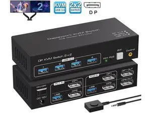 2 Port Dual Monitor Displayport KVM Switch for 2 Computers 2 Monitors Share Keyboard Mouse Printer, Displayport1.4 USB3.0 KVM Switch Support 4K @120Hz 8K @60Hz with 4x USB 3.0 Support Desktop Control 2 Port Dual Monitor Displayport KVM Switch for 2 Computers 2 Monitors Share Keyboard Mouse Printer, Displayport1.4 USB3.0 KVM Switch Support 4K @120Hz 8K @60Hz with 4x USB 3.0 Support Desktop Control