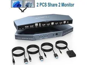 Monitor HDMI KVM Switch for 2 Computers Share 2 Monitors, 4K @60Hz Extended Display Dual Monitors KVM Switch with Audio Microphone Out and 3 USB 2.0 ports, PC Monitor Keyboard Mouse Switcher Monitor HDMI KVM Switch for 2 Computers Share 2 Monitors, 4K @60Hz Extended Display Dual Monitors KVM Switch with Audio Microphone Out and 3 USB 2.0 ports, PC Monitor Keyboard Mouse Switcher