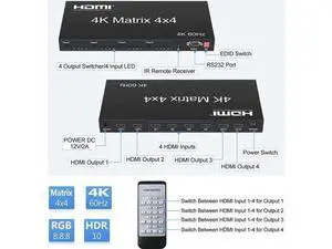 4x4 HDMI Matrix Switch 4K@60Hz, HDMI Matrix Switcher Splitter 4 in 4 Out with RS232 Control, HDMI Matrix Selector Box with EDID, Support Auto Downscaler, HDR, HDMI2.0, HDCP2.2, 18Gbps 4x4 HDMI Matrix Switch 4K@60Hz, HDMI Matrix Switcher Splitter 4 in 4 Out with RS232 Control, HDMI Matrix Selector Box with EDID, Support Auto Downscaler, HDR, HDMI2.0, HDCP2.2, 18Gbps