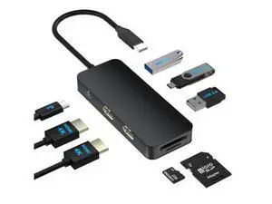 USB C Docking Station Dual Monitor for Dell/HP/Mac Laptop, Dual HDMI Adapter for 2 Monitors, HDMI Splitter for Dual Monitors Extended Display, 8 in 1 USB C Hub Multiport Adapter with HDMI/USB/PD/SD/TF USB C Docking Station Dual Monitor for Dell/HP/Mac Laptop, Dual HDMI Adapter for 2 Monitors, HDMI Splitter for Dual Monitors Extended Display, 8 in 1 USB C Hub Multiport Adapter with HDMI/USB/PD/SD/TF