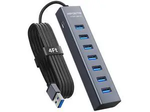 ABFCRTTW 4Ft 7-Port USB 3.0 Hub for Desktop - Aluminium USB Extender Hub 5Gbps, USB Multiport Adapter, USB Splitter, USB Hub Long Cable for Desktop, PC, Flash Drive, Mobile HDD, Windows/XPS, 1.2m ABFCRTTW 4Ft 7-Port USB 3.0 Hub for Desktop - Aluminium USB Extender Hub 5Gbps, USB Multiport Adapter, USB Splitter, USB Hub Long Cable for Desktop, PC, Flash Drive, Mobile HDD, Windows/XPS, 1.2m