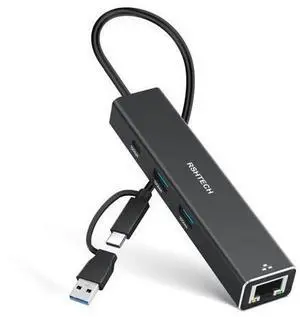 USB to Ethernet Adapter, RSHTECH USB 3.2 Gen 2 Hub with RJ45 Gigabit Ethernet, 10Gbps USB-C and 2 USB-A Data Ports, Aluminum USB Type C to LAN Network Adapter Splitter for Laptop and PC, RSH-ST310 USB to Ethernet Adapter, RSHTECH USB 3.2 Gen 2 Hub with RJ45 Gigabit Ethernet, 10Gbps USB-C and 2 USB-A Data Ports, Aluminum USB Type C to LAN Network Adapter Splitter for Laptop and PC, RSH-ST310