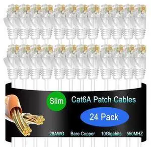 Lysymixs Cat6a Slim Ethernet Patch Cable 1.5 ft (24 Pack), Cat6a Patch Cable for Data Centers, Cat 6 Patch Cable 10G, Network Patch Cables for Home and Enterprise Network -White Lysymixs Cat6a Slim Ethernet Patch Cable 1.5 ft (24 Pack), Cat6a Patch Cable for Data Centers, Cat 6 Patch Cable 10G, Network Patch Cables for Home and Enterprise Network -White