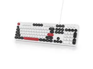 Owpkeenthy Wired Cute Retro Round Key Typewriter Keyboard - Full Size, Quiet, Plug and Play USB With Foldable Stands for Laptop and Office PC (Minimalist White) Owpkeenthy Wired Cute Retro Round Key Typewriter Keyboard - Full Size, Quiet, Plug and Play USB With Foldable Stands for Laptop and Office PC (Minimalist White)