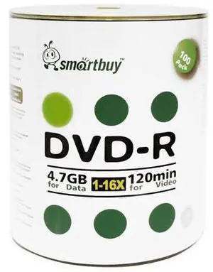 Smart Buy 100 Pack DVD-R 4.7gb 16x Logo Blank Data Video Movie Recordable Disc, 100 Disc 100pk Smart Buy 100 Pack DVD-R 4.7gb 16x Logo Blank Data Video Movie Recordable Disc, 100 Disc 100pk