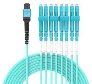 0.6M MPO/MTP to 8 x LC (4 Duplex) 8 Strands Breakout Cable,QSFP 40GBase-SR4, OM3 Fanout Fiber Optic Cable - Aqua, 0.6 Meter 2ft 0.6M MPO/MTP to 8 x LC (4 Duplex) 8 Strands Breakout Cable,QSFP 40GBase-SR4, OM3 Fanout Fiber Optic Cable - Aqua, 0.6 Meter 2ft