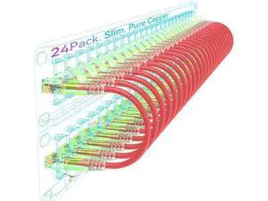 Sokqovt Cat6a Patch Cables Slim 2ft (24 Pack), Flexible Cat6 Ethernet Patch Cable 10G 550MHZ, 28AWG Pure Copper Cat6 Patch Cable for Network Cabinet, Cat 6 Patch Cable Red Sokqovt Cat6a Patch Cables Slim 2ft (24 Pack), Flexible Cat6 Ethernet Patch Cable 10G 550MHZ, 28AWG Pure Copper Cat6 Patch Cable for Network Cabinet, Cat 6 Patch Cable Red