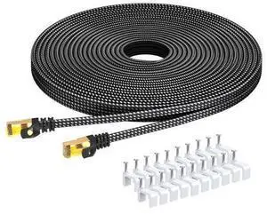 ARISKEEN Cat 8 Ethernet Cable 30 FT, Nylon Braided High Speed Cat8 Network LAN Patch Cord, 40Gbps 2000Mhz Shielded RJ45 Flat Internet Cable (Black) ARISKEEN Cat 8 Ethernet Cable 30 FT, Nylon Braided High Speed Cat8 Network LAN Patch Cord, 40Gbps 2000Mhz Shielded RJ45 Flat Internet Cable (Black)