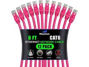 Maximm Cat 6 Ethernet Cable - 6 ft (12-Pack), High-Speed LAN, Internet, Patch, Network Cable - UTP, 10Gbps, 550MHz - Pink Maximm Cat 6 Ethernet Cable - 6 ft (12-Pack), High-Speed LAN, Internet, Patch, Network Cable - UTP, 10Gbps, 550MHz - Pink