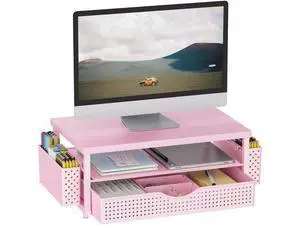 gianotter Wood Monitor Stand Riser, Desk Organizer with Drawer and 2 Pen Holders, 2-Tier Workspace Organizer for Office Supplies(Pink Wood) gianotter Wood Monitor Stand Riser, Desk Organizer with Drawer and 2 Pen Holders, 2-Tier Workspace Organizer for Office Supplies(Pink Wood)