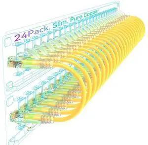 Sokqovt Cat6a Patch Cables Slim 2ft (24 Pack), Flexible Ethernet Cable 10G 550MHZ, 28AWG Pure Copper Cat6 for Network Cabinet, Yellow Sokqovt Cat6a Patch Cables Slim 2ft (24 Pack), Flexible Ethernet Cable 10G 550MHZ, 28AWG Pure Copper Cat6 for Network Cabinet, Yellow