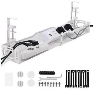 Under Desk Cable Management Box 25.3 Inch Clamp-Mounted Cable Organizer Tray, Large Cord Management Box for Office & Home, Wire Organizer Under Desk Storage, White Under Desk Cable Management Box 25.3 Inch Clamp-Mounted Cable Organizer Tray, Large Cord Management Box for Office & Home, Wire Organizer Under Desk Storage, White