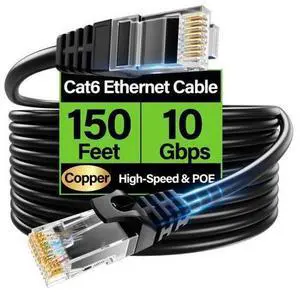 TuokaJu Cat6 Ethernet Cable 10Gbps 150 ft, UTP Ethernet Cable Cat 6, Flexible Bare Copper Cat6 Cable, Cat 6 Network Cable for Server, Data Center, Black TuokaJu Cat6 Ethernet Cable 10Gbps 150 ft, UTP Ethernet Cable Cat 6, Flexible Bare Copper Cat6 Cable, Cat 6 Network Cable for Server, Data Center, Black