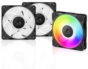 ARCTIC P12 Pro A-RGB - 3 Pack - Powerful Premium Fan, 120 mm PWM Fan with Y-Cable Splitter, 600-3000 RPM, 0 RPM <5% PWM, 5V Digital RGB, Fluid Dynamic Bearing, 4-Pin - Black ARCTIC P12 Pro A-RGB - 3 Pack - Powerful Premium Fan, 120 mm PWM Fan with Y-Cable Splitter, 600-3000 RPM, 0 RPM <5% PWM, 5V Digital RGB, Fluid Dynamic Bearing, 4-Pin - Black