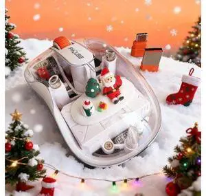 FMOUSE Christmas Special Edition: White Transparent Wireless Mouse - Tri-Mode (Bluetooth+2.4GHz), USB-C for MacBook/PC, Rechargeable Silent with Santa Claus Doll FMOUSE Christmas Special Edition: White Transparent Wireless Mouse - Tri-Mode (Bluetooth+2.4GHz), USB-C for MacBook/PC, Rechargeable Silent with Santa Claus Doll