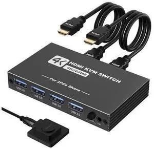 USB 3.0 HDMI KVM Switch 1 Monitors 2 Computers, 4K@60Hz KVM Switch, USB Switch, KVM Switches for 2 Computers Sharing Monitor Keyboard Mouse Printer, Included 2 HDMI Cables 2 USB Cables and Controller USB 3.0 HDMI KVM Switch 1 Monitors 2 Computers, 4K@60Hz KVM Switch, USB Switch, KVM Switches for 2 Computers Sharing Monitor Keyboard Mouse Printer, Included 2 HDMI Cables 2 USB Cables and Controller
