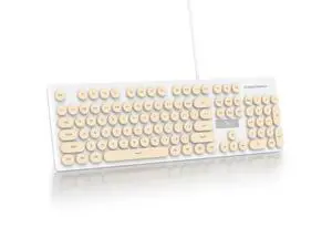 iRoboosta Retro Typewriter Coffee Keyboard Full Size, 104 Keys LED Backlit Wired Membrane Keyboard with Number Pad, Ultra Slim Quiet Home/Office Computer Keyboard for PC, Laptop, Desktop (Coffee) iRoboosta Retro Typewriter Coffee Keyboard Full Size, 104 Keys LED Backlit Wired Membrane Keyboard with Number Pad, Ultra Slim Quiet Home/Office Computer Keyboard for PC, Laptop, Desktop (Coffee)