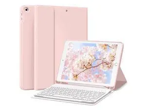 Keyboard Case for iPad 9th/8th/7th Generation 10.2 Inch 2021/2020/2019, Soft TPU Back Stand Cover Smart Case with Pencil Holder, Magnetically Detachable Wireless Bluetooth Keyboard, Pink Keyboard Case for iPad 9th/8th/7th Generation 10.2 Inch 2021/2020/2019, Soft TPU Back Stand Cover Smart Case with Pencil Holder, Magnetically Detachable Wireless Bluetooth Keyboard, Pink