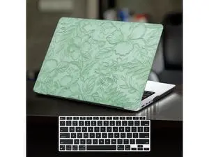DTangLsm Compatible for MacBook Pro 13 inch Case 2025 2024-2016 M2 A2338 M1 A2251 A2289 A2159 A1989 A1708 A1706, Elegant Retro Leather Hard Shell Case + Keyboard Cover, Green Embossed Floral DTangLsm Compatible for MacBook Pro 13 inch Case 2025 2024-2016 M2 A2338 M1 A2251 A2289 A2159 A1989 A1708 A1706, Elegant Retro Leather Hard Shell Case + Keyboard Cover, Green Embossed Floral