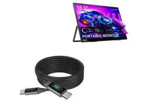 BoxWave Cable Compatible with InnoView Portable Monitor for Laptop (18.5 in) - PowerDisplay PD Cable (6ft) - USB-C to USB-C (100W), LED Wattage Info Extra Long Braided Nylon - Jet Black BoxWave Cable Compatible with InnoView Portable Monitor for Laptop (18.5 in) - PowerDisplay PD Cable (6ft) - USB-C to USB-C (100W), LED Wattage Info Extra Long Braided Nylon - Jet Black