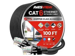 AvesView CAT 6 Ethernet Cable 100 FT, Indoor High-Speed 10Gbps Snagless Long CAT6 100ft Ethernet Cable for Internet, Router, Modem, Computer, PlayStation, Xbox, POE Camera, Printer (Black, 100 Feet) AvesView CAT 6 Ethernet Cable 100 FT, Indoor High-Speed 10Gbps Snagless Long CAT6 100ft Ethernet Cable for Internet, Router, Modem, Computer, PlayStation, Xbox, POE Camera, Printer (Black, 100 Feet)