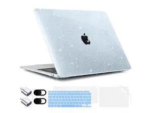 TWOLSKOO for MacBook Air 13.3 inch Case 2021-2018 M1 A2337 A2179 A1932 with Retina Display, Plastic Hard Shell Case with Keyboard Cover & Type C Adapter 2 Pack & Camera Cover, Glitter Blue TWOLSKOO for MacBook Air 13.3 inch Case 2021-2018 M1 A2337 A2179 A1932 with Retina Display, Plastic Hard Shell Case with Keyboard Cover & Type C Adapter 2 Pack & Camera Cover, Glitter Blue