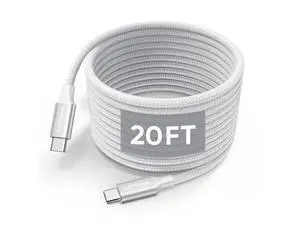 20Ft USB C Cable White, 60W Extra Long USB C to USB C Cable Fast Charging, Nylon Braided Type C to C Charger Cable for iphone 16 15 Series/ipad Pro/Macbook Pro/Air/Pixel/Samsung Galaxy/Switch and More 20Ft USB C Cable White, 60W Extra Long USB C to USB C Cable Fast Charging, Nylon Braided Type C to C Charger Cable for iphone 16 15 Series/ipad Pro/Macbook Pro/Air/Pixel/Samsung Galaxy/Switch and More