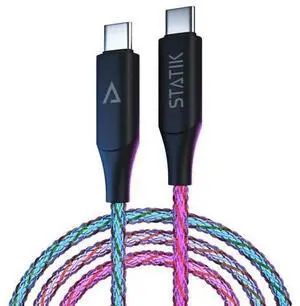Statik Light Up Charger Cable - GloBright Braided LED Charging Cable, Glowing Super Fast Charging 100W Light Up Cable, Data Transfer, Lighted Phone Charger Cord - 6FT/2M, Type USB C to USB C Statik Light Up Charger Cable - GloBright Braided LED Charging Cable, Glowing Super Fast Charging 100W Light Up Cable, Data Transfer, Lighted Phone Charger Cord - 6FT/2M, Type USB C to USB C