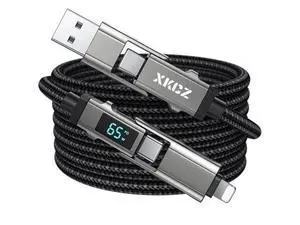 4 in 1 USB C Cable with Wattage Display, 65W Round Nylon Braided Multi Charging Cable with Data Sync, USB C Charging Cord Combo Type C/USB A/iPhone Port for iPhone/iPad/Samsung/Laptop, 3FT 4 in 1 USB C Cable with Wattage Display, 65W Round Nylon Braided Multi Charging Cable with Data Sync, USB C Charging Cord Combo Type C/USB A/iPhone Port for iPhone/iPad/Samsung/Laptop, 3FT