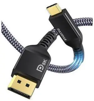 Maxonar VESA Certified USB C to DisplayPort 1.4, 8K 60Hz Thunderbolt 4/3 /USB4 to DP Cable 6.6FT/2M(4K 60Hz 144Hz 120Hz 2K 240Hz) 32.4Gbps HBR3 Alt Mode Adapter for Mac Studio, M2 M1 MacBook - Black Maxonar VESA Certified USB C to DisplayPort 1.4, 8K 60Hz Thunderbolt 4/3 /USB4 to DP Cable 6.6FT/2M(4K 60Hz 144Hz 120Hz 2K 240Hz) 32.4Gbps HBR3 Alt Mode Adapter for Mac Studio, M2 M1 MacBook - Black