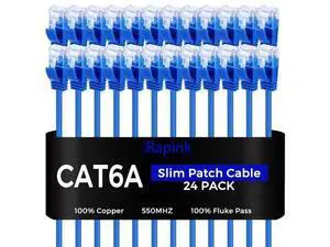 Rapink Patch Cables Cat6a 0.5ft (24 Pack) Slim, Cat6a Ethernet Patch Cable 10G Support, Snagless Cat 6 Patch Cable for Patch Panel to Switch, Flexiable Cat 6a Ethernet Cable with Gold Plated Rapink Patch Cables Cat6a 0.5ft (24 Pack) Slim, Cat6a Ethernet Patch Cable 10G Support, Snagless Cat 6 Patch Cable for Patch Panel to Switch, Flexiable Cat 6a Ethernet Cable with Gold Plated