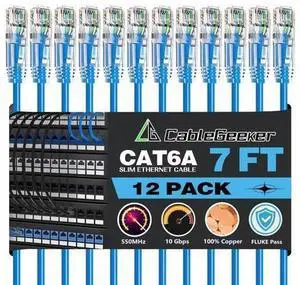 CableGeeker Patch Cables Cat6a 7ft (12 Pack) Slim, Cat6 Ethernet Patch Cable 10G Support, Snagless RJ45 Cat 6 Patch Cable for Patch Panel to Switch, Flexible Network Cable - 7 Feet Blue CableGeeker Patch Cables Cat6a 7ft (12 Pack) Slim, Cat6 Ethernet Patch Cable 10G Support, Snagless RJ45 Cat 6 Patch Cable for Patch Panel to Switch, Flexible Network Cable - 7 Feet Blue