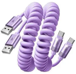LISEN Coiled USB C Cable, 2 Pack for Android Auto & CarPlay Cable, Short USB A to USB C Cable Compatible with iPhone 17/16/15, Samsung Galaxy S25/S24/S23 A15/A14, Google Pixel 9/8, Purple 4FT LISEN Coiled USB C Cable, 2 Pack for Android Auto & CarPlay Cable, Short USB A to USB C Cable Compatible with iPhone 17/16/15, Samsung Galaxy S25/S24/S23 A15/A14, Google Pixel 9/8, Purple 4FT