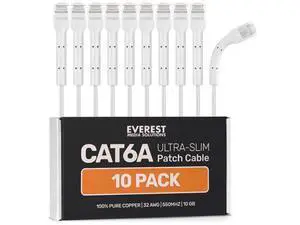 Everest Ultra Slim Cat6a Ethernet Patch Cables 1ft (10-Pack) White - 10GB Cat 6a Patch Cable - Bendable, Flexible & Thin Ethernet Cable - Space Saving 32AWG 550MHZ Cat6a Cables - 100% Copper Wires Everest Ultra Slim Cat6a Ethernet Patch Cables 1ft (10-Pack) White - 10GB Cat 6a Patch Cable - Bendable, Flexible & Thin Ethernet Cable - Space Saving 32AWG 550MHZ Cat6a Cables - 100% Copper Wires