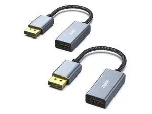 BENFEI 2 Pack 4K DisplayPort to HDMI Adapter Cable, (2K 60Hz, 1080p 120Hz) Uni-Directional Display Port to HDMI Monitor Converter Compatible for HP, Dell, GPU, AMD, NVIDIA, More. Male to Female BENFEI 2 Pack 4K DisplayPort to HDMI Adapter Cable, (2K 60Hz, 1080p 120Hz) Uni-Directional Display Port to HDMI Monitor Converter Compatible for HP, Dell, GPU, AMD, NVIDIA, More. Male to Female