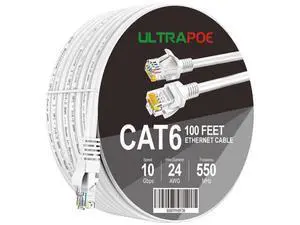 Cat 6 Ethernet Cable 100 ft, 10Gbps Support Cat7 Cat5e Network, long Internet LAN Patch Cord, Pure Copper Cat6 Fast Speed Weatherproof Cable for Modem, Router, Gaming, Indoor and Outdoor, UTP White Cat 6 Ethernet Cable 100 ft, 10Gbps Support Cat7 Cat5e Network, long Internet LAN Patch Cord, Pure Copper Cat6 Fast Speed Weatherproof Cable for Modem, Router, Gaming, Indoor and Outdoor, UTP White