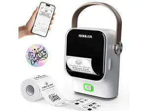 Rongta Bluetooth Label Maker Machine with Tape,Portable Wireless Labeler Machine,Handheld Sticker Maker for Barcode Labels,Home School Supplies,USB Rechargeable,Compatible with iOS/Android, White Rongta Bluetooth Label Maker Machine with Tape,Portable Wireless Labeler Machine,Handheld Sticker Maker for Barcode Labels,Home School Supplies,USB Rechargeable,Compatible with iOS/Android, White