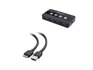 Cable Matters 4 Port USB 3.0 Switch Hub USB Sharing Switch for 4 Computers and USB Peripherals - Button or Wireless Remote Control Swapping & Micro USB 3.0 Cable Cable Matters 4 Port USB 3.0 Switch Hub USB Sharing Switch for 4 Computers and USB Peripherals - Button or Wireless Remote Control Swapping & Micro USB 3.0 Cable