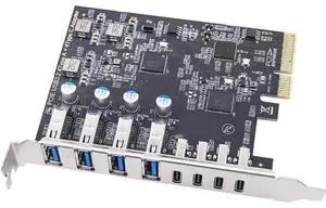 PCIe to 4 USB 3.2 and 4 Type C Port Expansion Adapter Card 20Gbps Fast Transfer PCIe to 4 USB 3.2 and 4 Type C Port Expansion Adapter Card 20Gbps Fast Transfer
