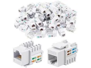 Hoteam 125 Pcs Cat6 Keystone Jacks, Rj45 Ethernet Modular Coupler Punch Down Insert, 90-Degree UTP Connector for Wall Plate, Panel and Surface Mount Box (White) Hoteam 125 Pcs Cat6 Keystone Jacks, Rj45 Ethernet Modular Coupler Punch Down Insert, 90-Degree UTP Connector for Wall Plate, Panel and Surface Mount Box (White)