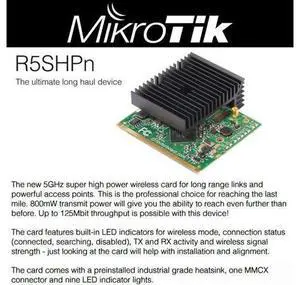 Mikrotik R5SHPn 802.11a/n Super High Power MiniPCI card with MMCX connector Mikrotik R5SHPn 802.11a/n Super High Power MiniPCI card with MMCX connector