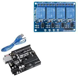 ELEGOO 4-Channel Relay Module and UNO R3 Board, for Automation, Switching Experiments, Control Projects and Electronics Labs ELEGOO 4-Channel Relay Module and UNO R3 Board, for Automation, Switching Experiments, Control Projects and Electronics Labs