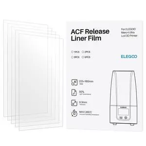 ELEGOO 5PCS ACF Release Liner Film for Mars 4 Ultra LCD 3D Printer with Less Release Tension, Support 3X Faster Printing, 225x160mm, 0.3mm Thickness ELEGOO 5PCS ACF Release Liner Film for Mars 4 Ultra LCD 3D Printer with Less Release Tension, Support 3X Faster Printing, 225x160mm, 0.3mm Thickness